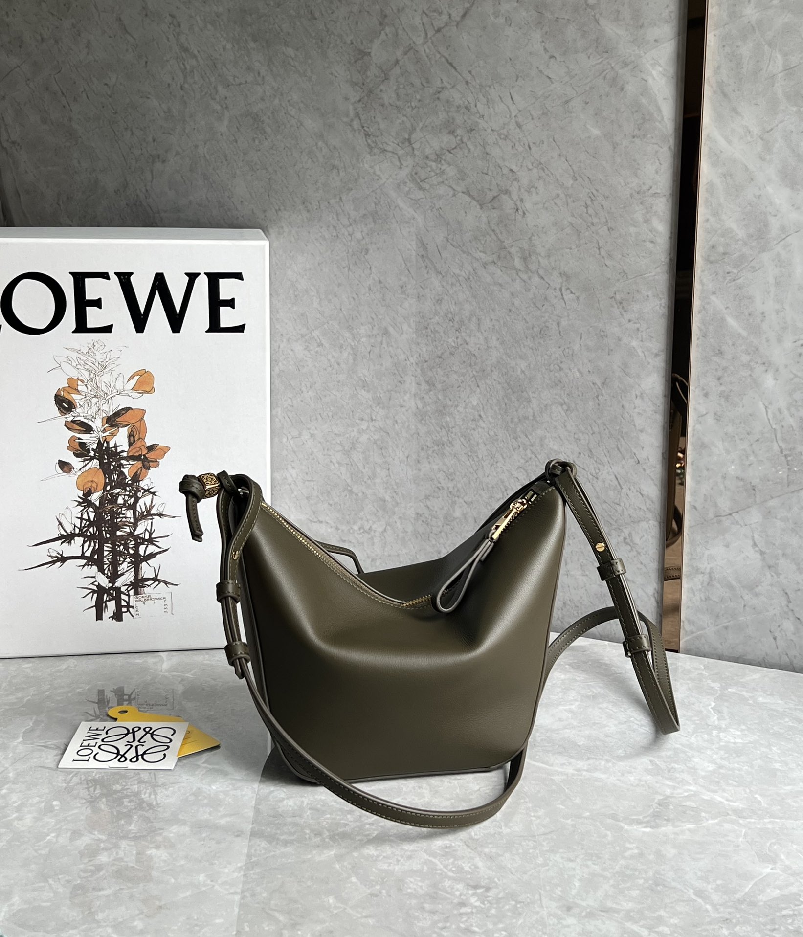 Loewe Mini Hammock Hobo Bag in Classic Calfskin Dark Green